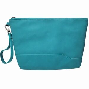 RFID Blocking Wristlet Wallet Teal Zippered Clutch w/ Strap